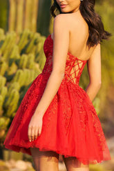 A line Sweetheart Lace Sticker Red Short Homecoming Dress